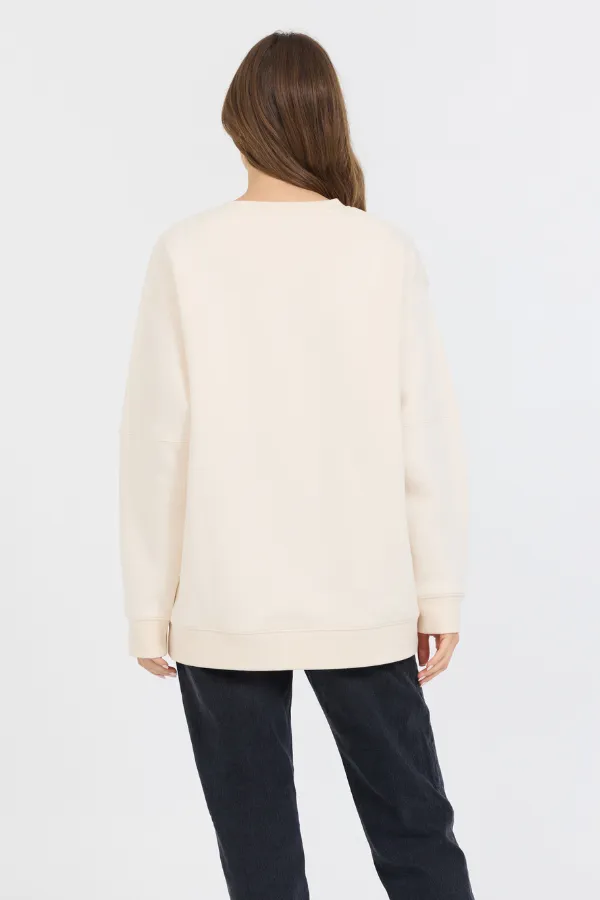 Cream W/ Royal Blue Garment Dye Fleece Crew W/ Glitter Print sold by Vintage Havana product image thumbnail 2