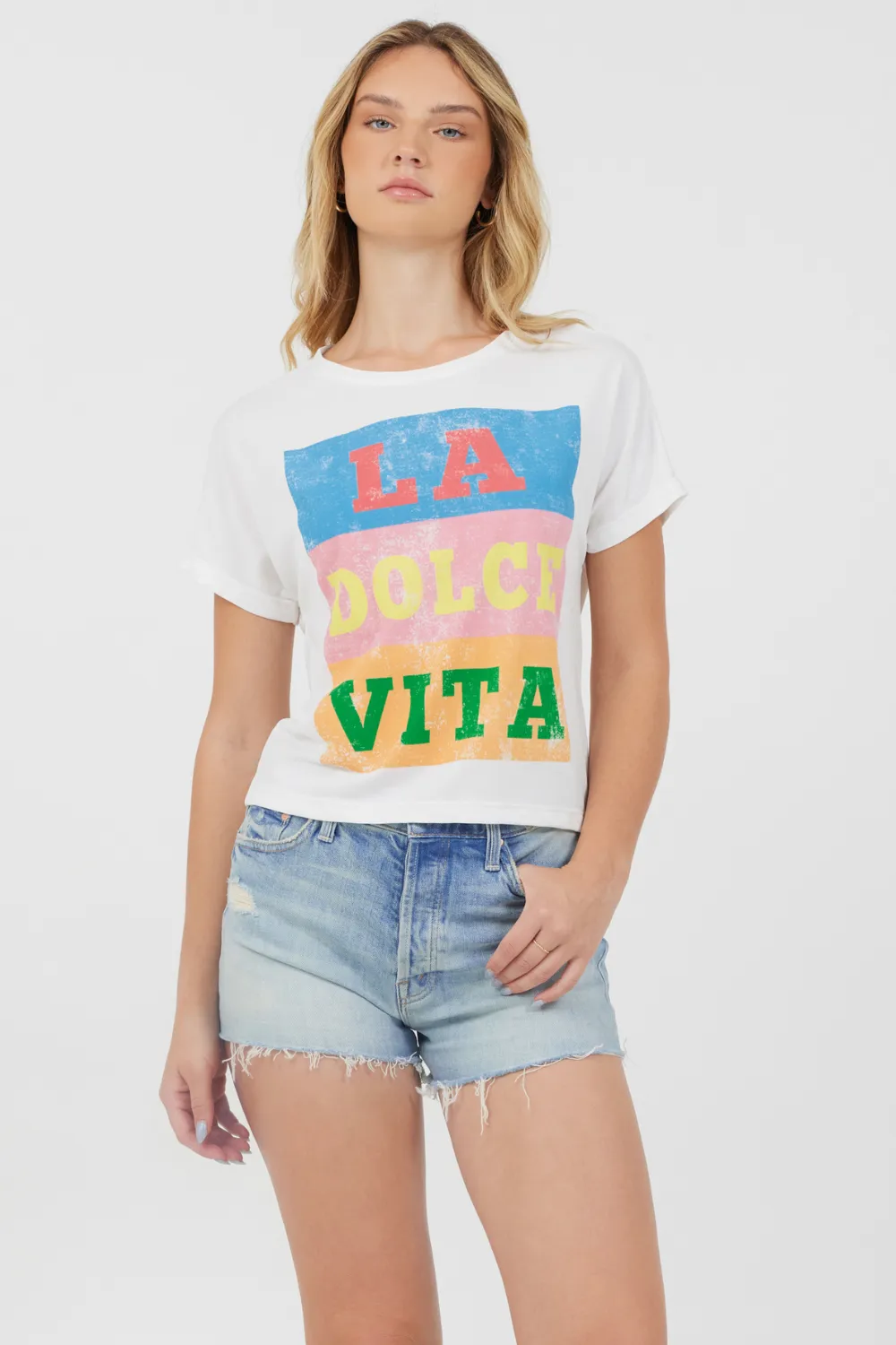 La Dolce Vita White Destination Printed Tee sold by Vintage Havana