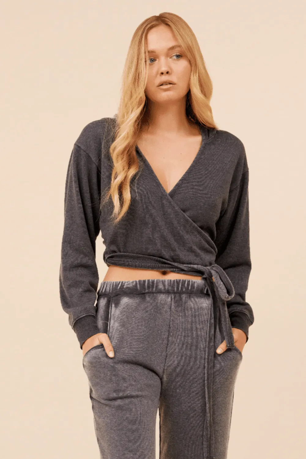 Heather Charcoal Lightweight Fleece Surplice Hoodie sold by Vintage Havana