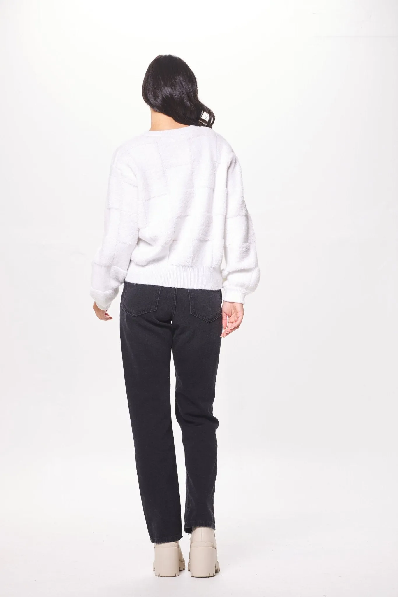 Ivory Tonal Checkered Crewneck Sweater sold by Vintage Havana product image thumbnail 4