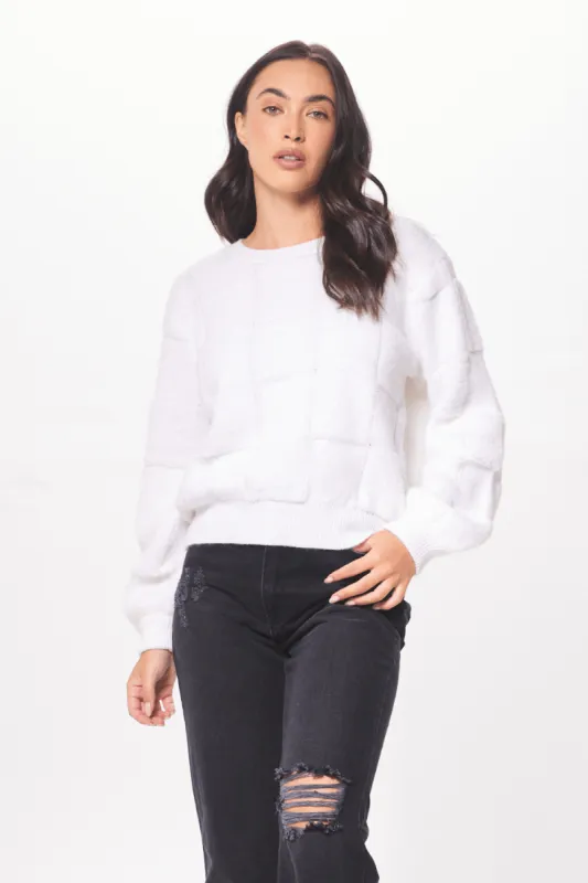 Ivory Tonal Checkered Crewneck Sweater sold by Vintage Havana