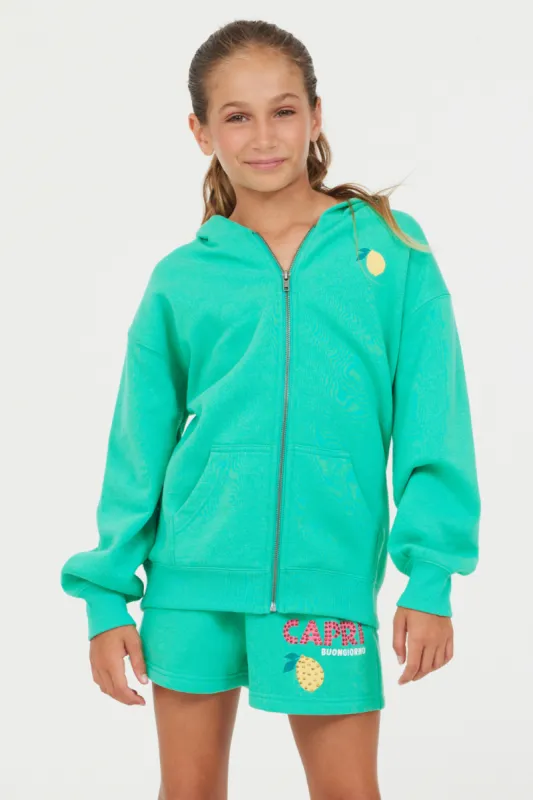 Surf Green Oversized Capri Zip Up Hoodie sold by Vintage Havana