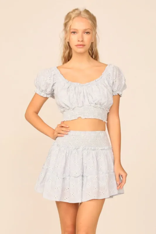 VH x OD - Chambray Blue w/ Ivory Eyelet Smocked Crop Top sold by Vintage Havana