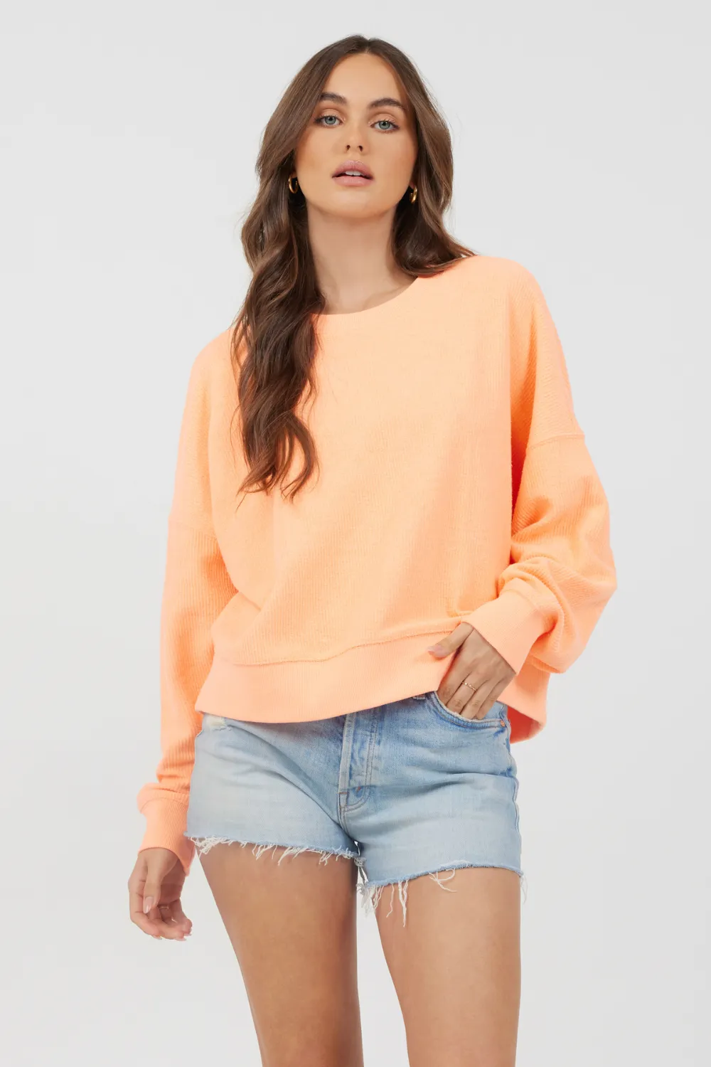 Orange Cream Washed Rib Crewneck sold by Vintage Havana