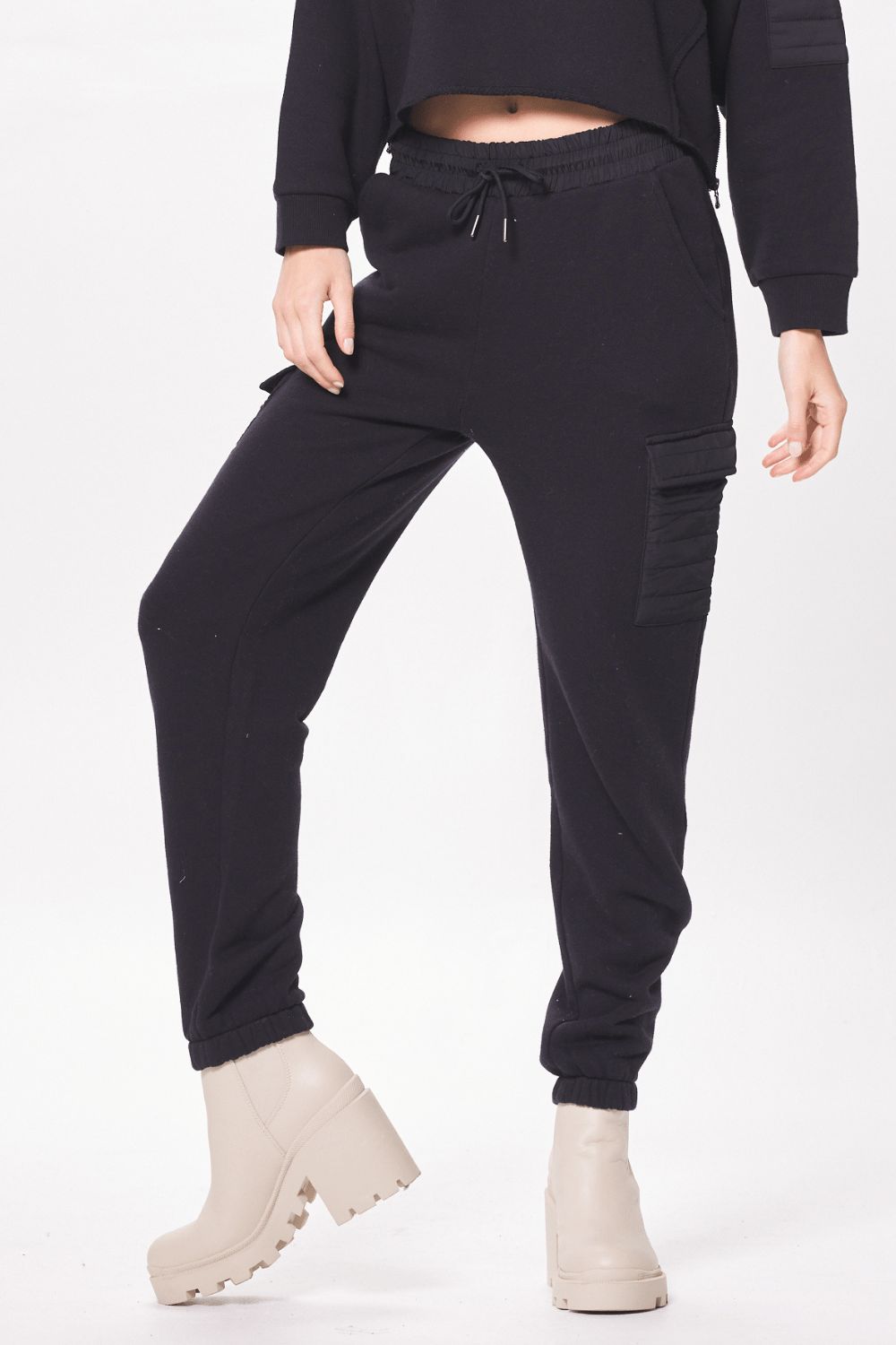 Black Heavy French Terry Utility Joggers sold by Vintage Havana