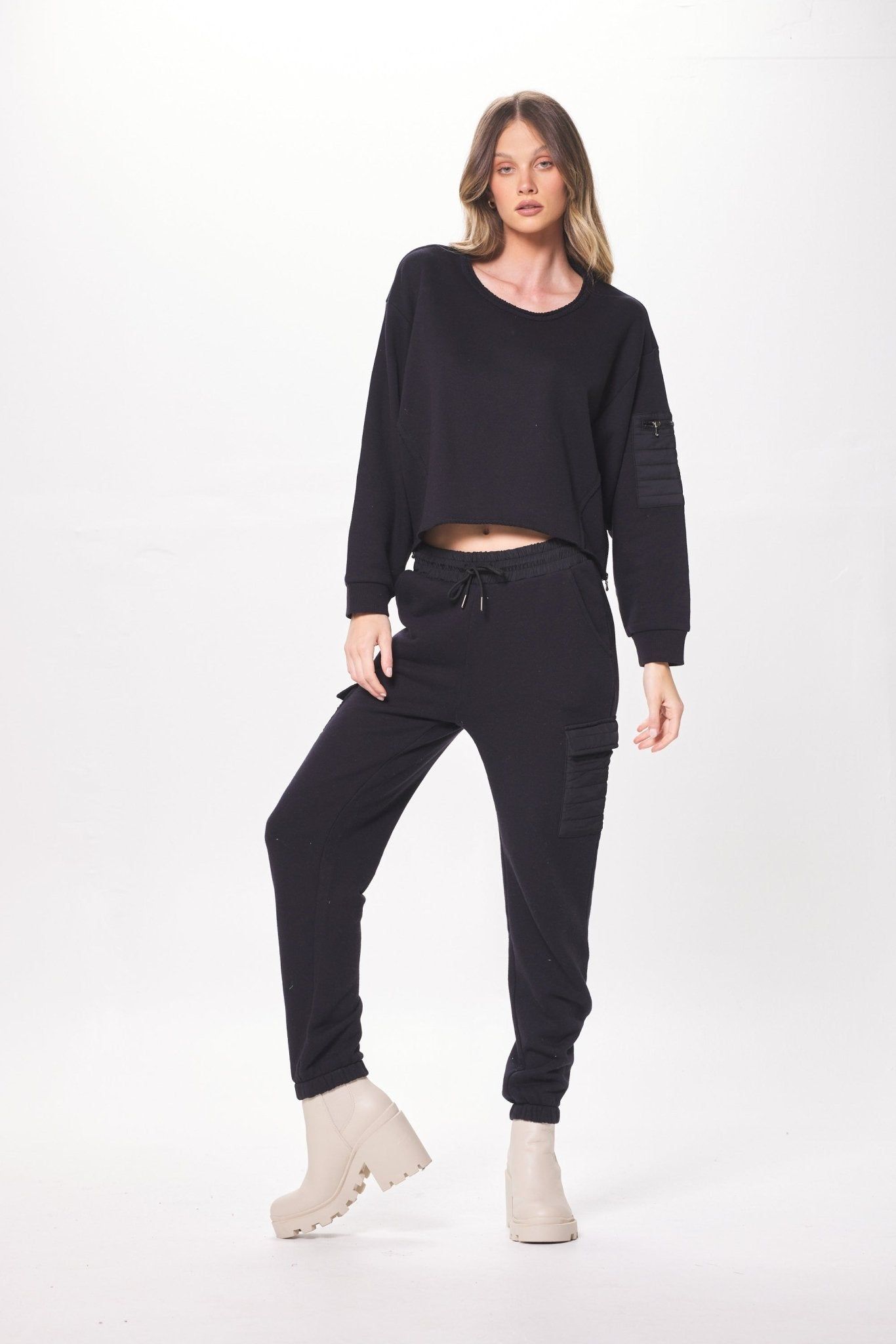 Black Heavy French Terry Utility Joggers sold by Vintage Havana product image thumbnail 3