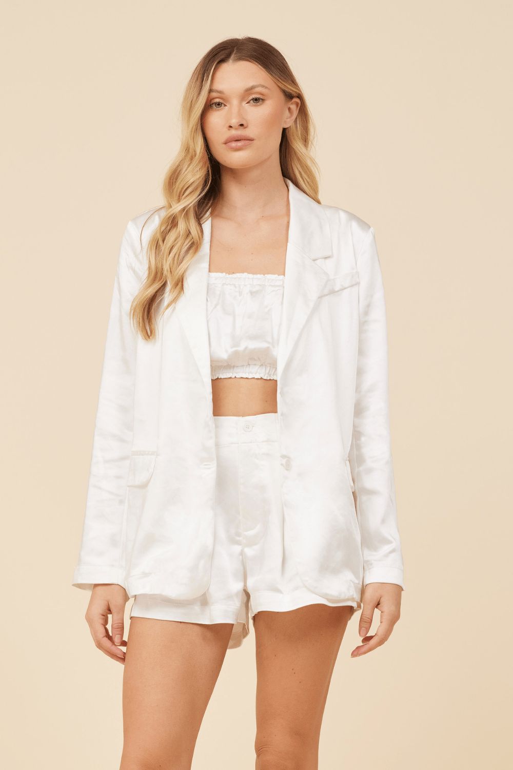 Ivory Heavy Satin Blazer sold by Vintage Havana