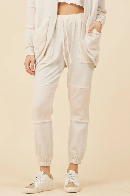 Heather Oatmeal Cotton White Gauze French Terry Joggers sold by Vintage Havana