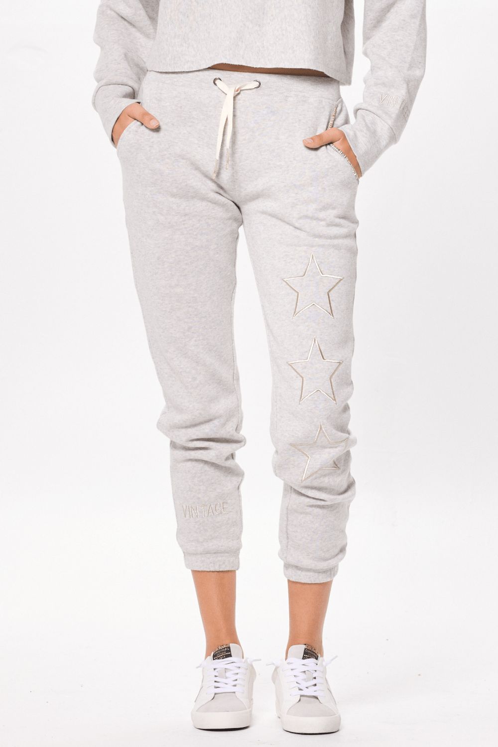 Heather Grey & Metallic Trim Joggers w/ Star Embroidery sold by Vintage Havana