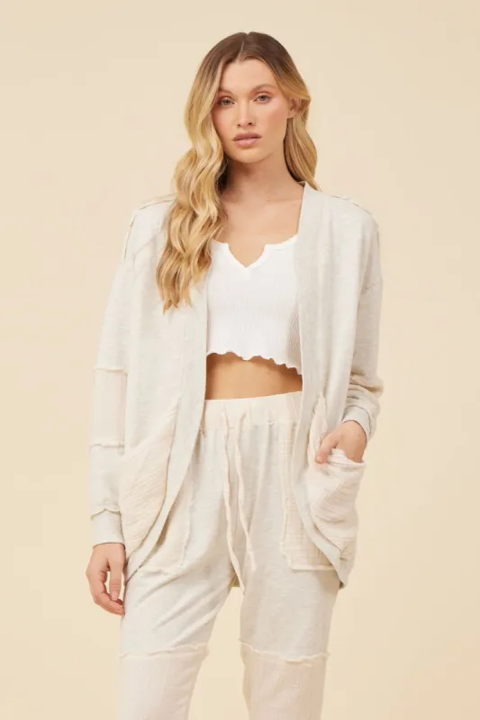 Heather Oatmeal Cotton White Gauze French Terry Cardigan sold by Vintage Havana