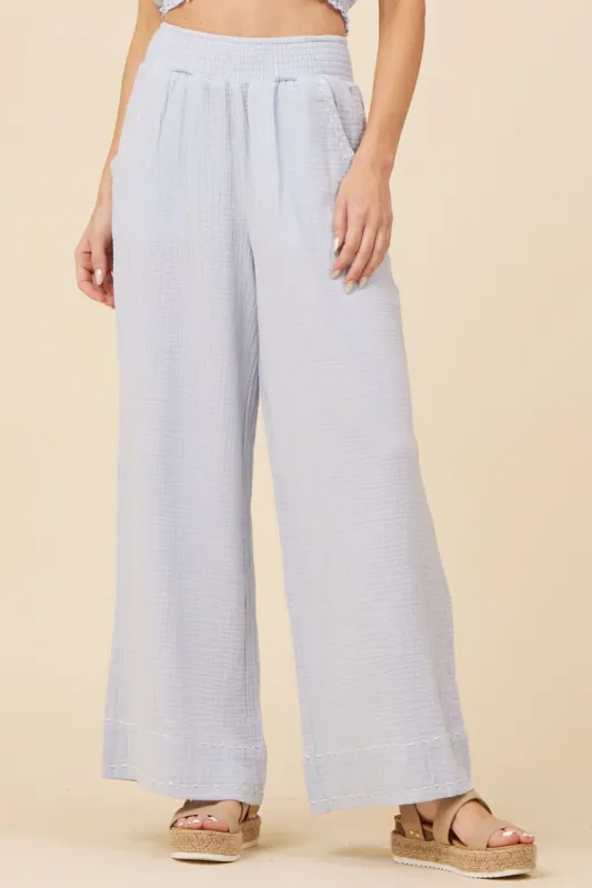 Spring Blue Gauze w/ Jersey Combo Wide Leg Pant sold by Vintage Havana