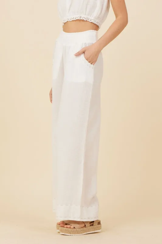 White Gauze w/ Jersey Combo Wide Leg Pant sold by Vintage Havana