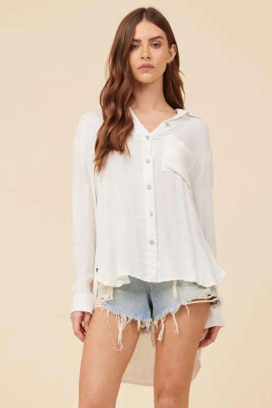 White W/ White Tan Olive Crochet Yoke Button Front Shirting sold by Vintage Havana