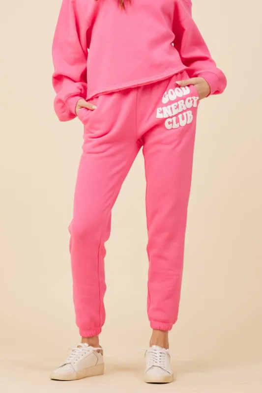 Rosey Pink W/ White Puff Print Good Energy Jogger Pant sold by Vintage Havana