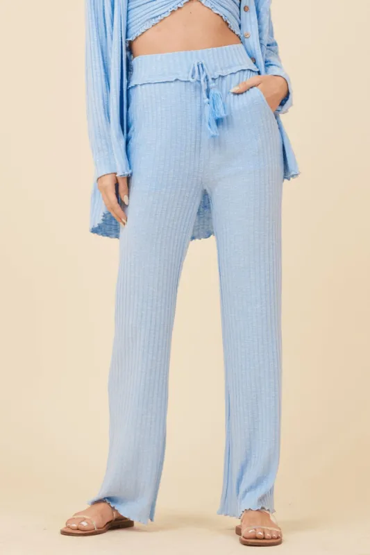 French Blue Solid Rib Lettuce Edge Pant sold by Vintage Havana
