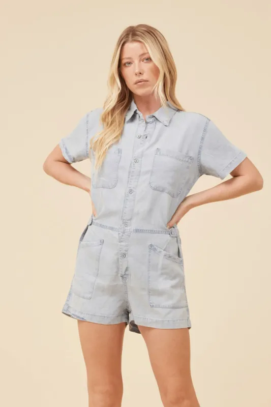 Denim Button Front Romper sold by Vintage Havana