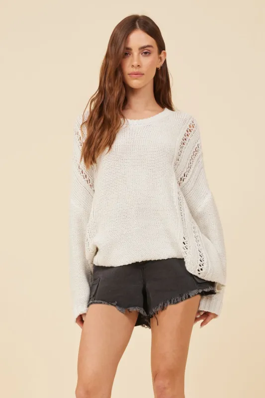 Pearl White Side Pointelle Stripe Sweater sold by Vintage Havana