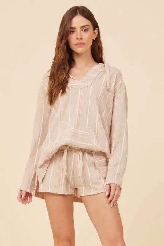 Soft Tan w/ Mixed Stripes Textured Hoodie sold by Vintage Havana