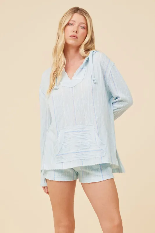 Soft Blue w/ Mixed Stripes Textured Hoodie sold by Vintage Havana