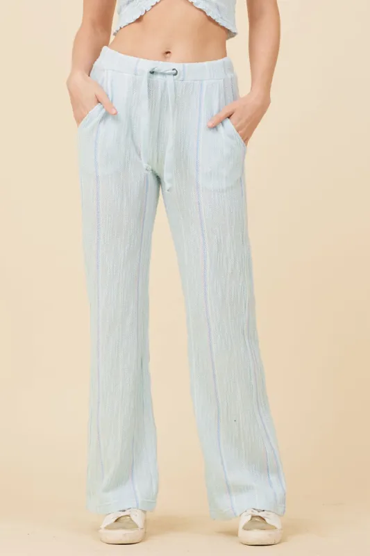 Soft Blue w/ Mixed Stripes Textured Flared Pants sold by Vintage Havana