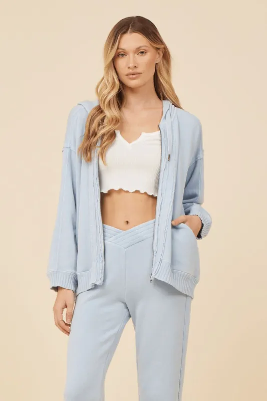 Blue Rain Washed Terry Zip Up Hoodie sold by Vintage Havana