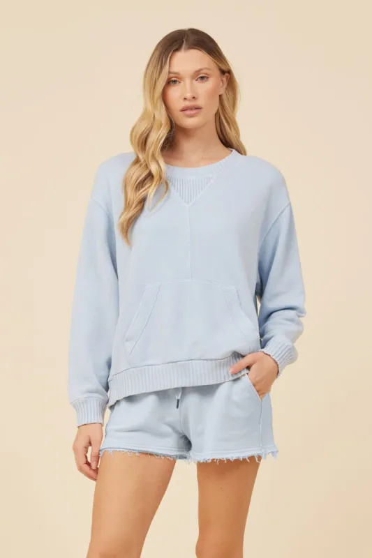 Blue Rain Washed Terry Triangle Rib Crewneck sold by Vintage Havana