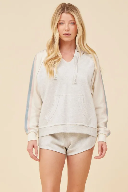 Heather Grey & Ivory w/ Twill Tape Stripes Colorblock Hoodie sold by Vintage Havana