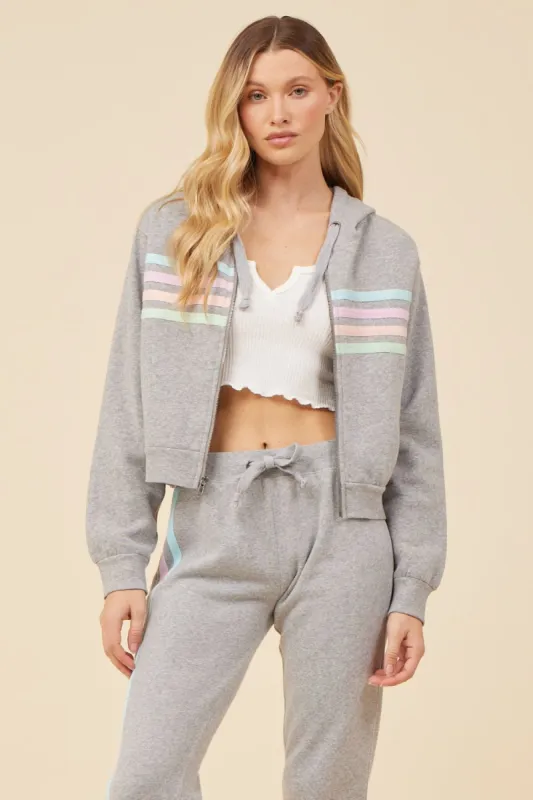 Heather Grey w/ Sorbet Twill Tape Stripes Burnout Hoodie made by Vintage Havana