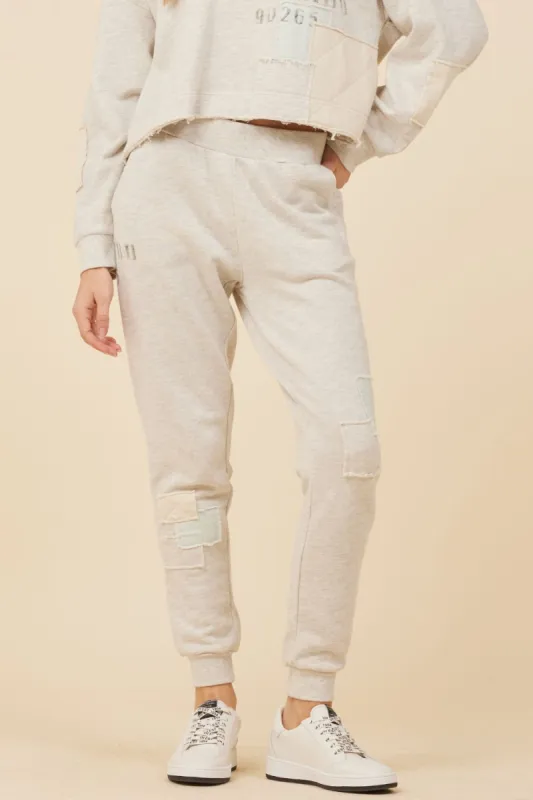 Heather Oatmeal w/ Light Blue & Sand Patches French Terry Jogger sold by Vintage Havana