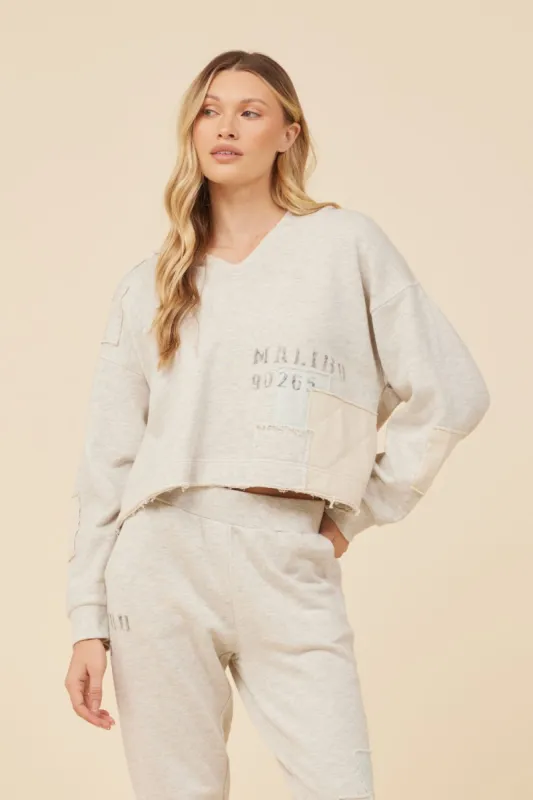 Heather Oatmeal w/ Light Blue & Sand Patches French Terry Hoodie sold by Vintage Havana