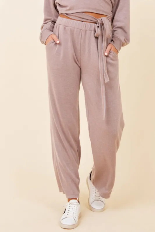 Washed Cobblestone Lightweight Fleece Wide Leg Pant sold by Vintage Havana