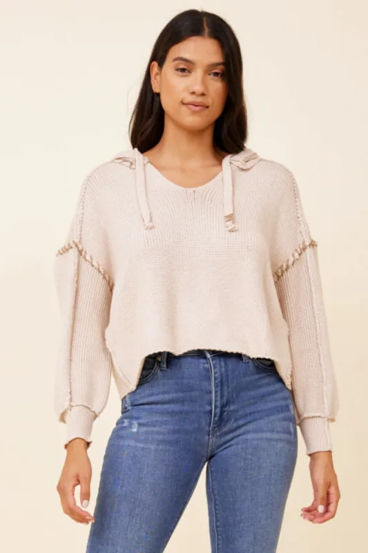 Khaki w/ Light Taupe Whip Stitch Detail Sweater Hoodie sold by Vintage Havana