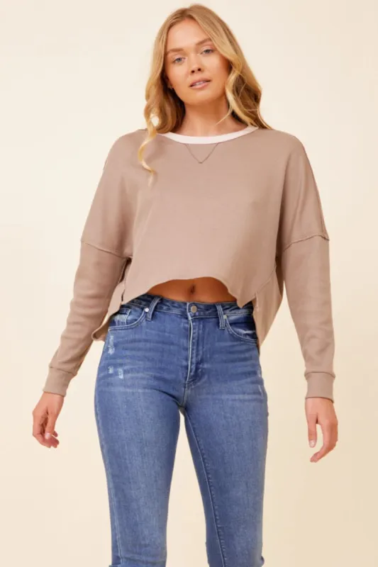 Mocha w/ Seashell Thermal Rib Crewneck sold by Vintage Havana