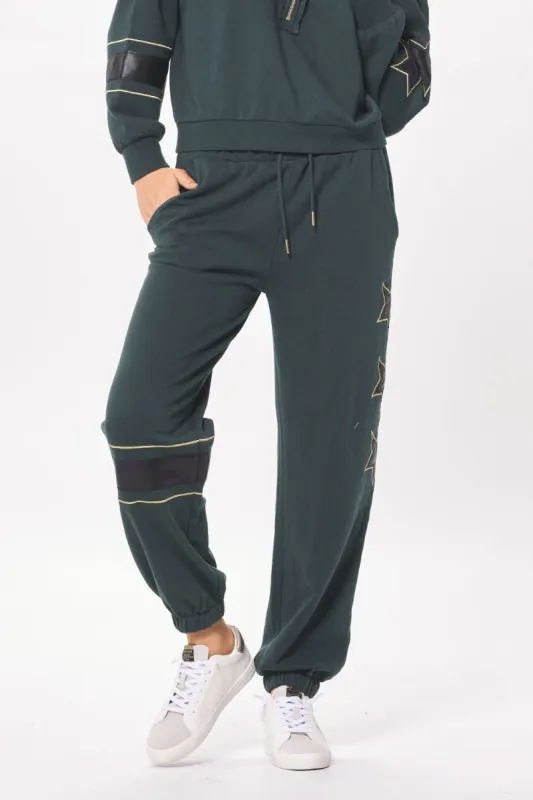 Hunter Green & Black Surfwash Jogger w/ Faux Leather Applique made by Vintage Havana