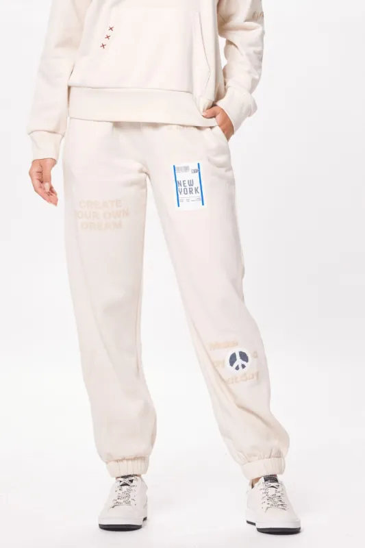 Coconut White & Multicolor Surfwash Fleece Joggers w/ Graffiti sold by Vintage Havana