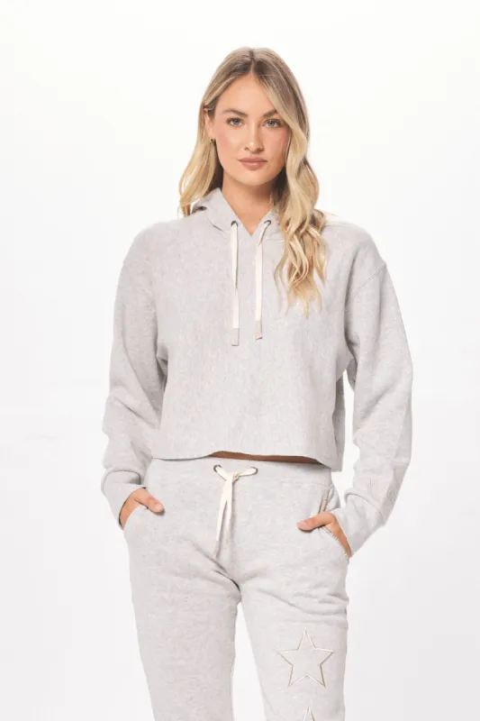 Heather Grey & Metallic Trim Cropped Hoodie w/ Star Embroidery sold by Vintage Havana