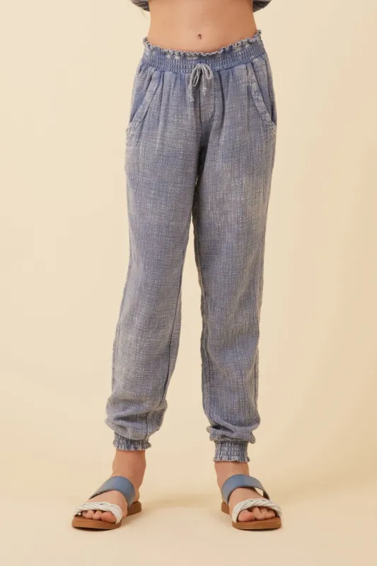 Blue Washed Texture Smocked Waist Jogger sold by Vintage Havana