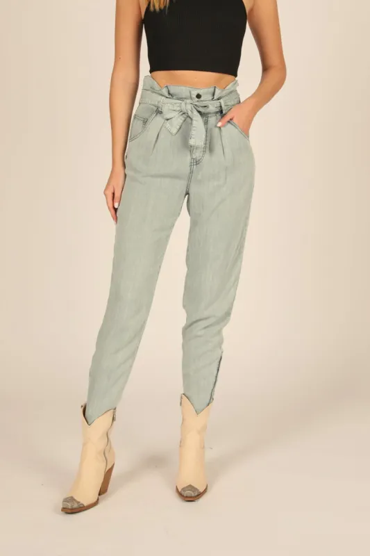 Denim High Waisted Paperbag Cargo Pant sold by Vintage Havana