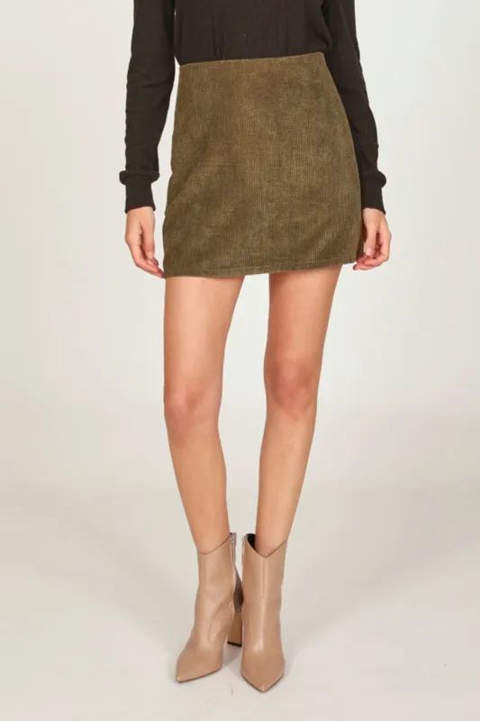 Olive A-Line Cord Skirt sold by Vintage Havana