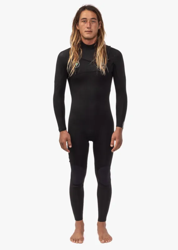 7 Seas 4-3 Full Chest Zip Wetsuit - Black with Jade Logos sold by VISSLA