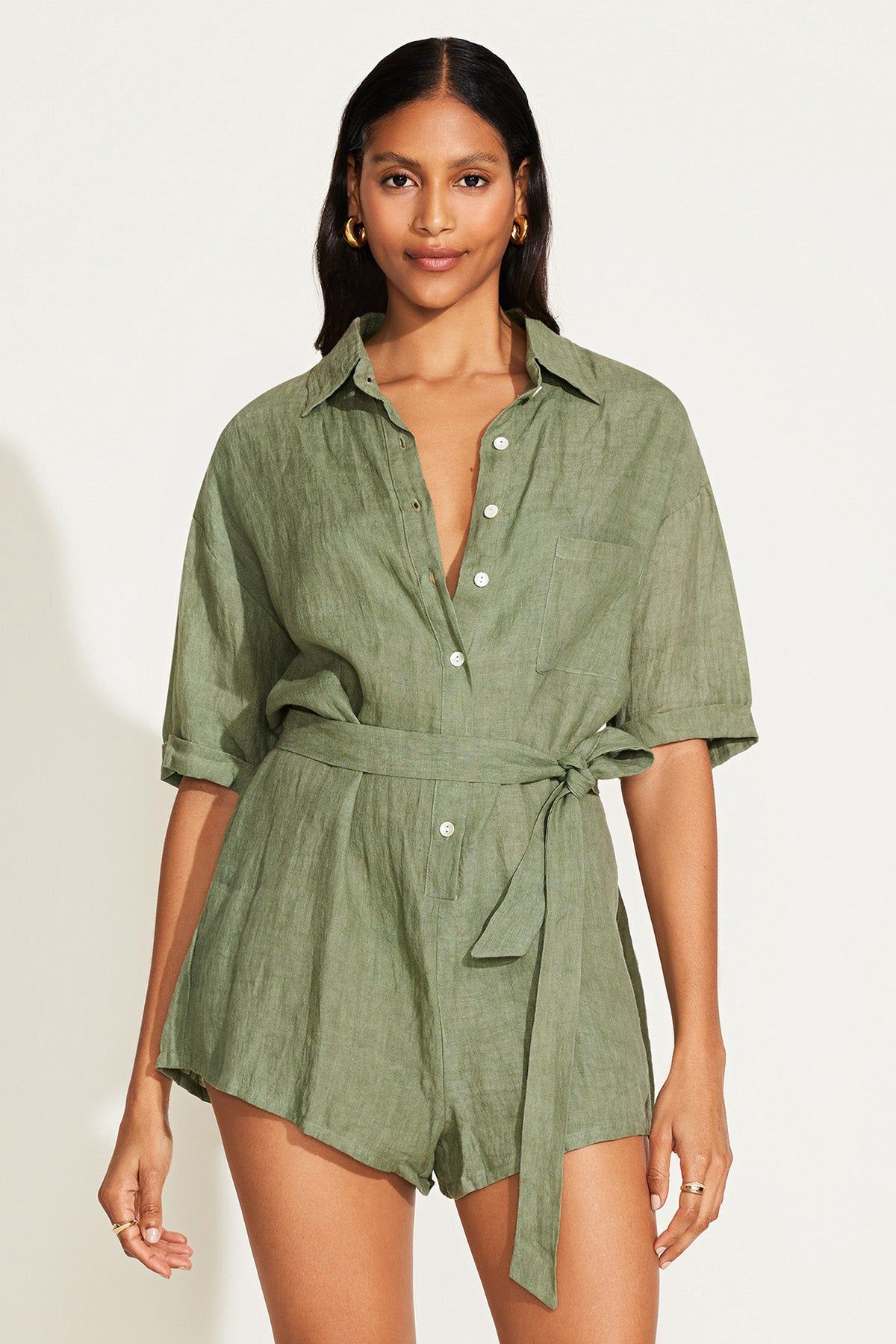 Playa Linen Short Romper sold by Vitamin A