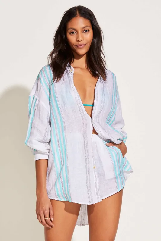 Tallows Linen Short - Seychelle Stripe EcoLinen sold by Vitamin A