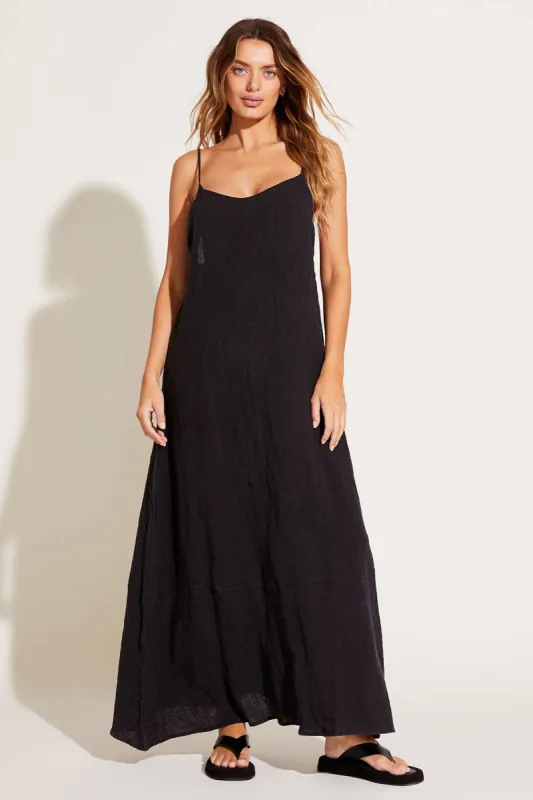 Mari Maxi Dress - Black Crinkle Linen sold by Vitamin A