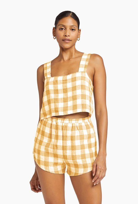Tallows Linen Crop Top - EcoLinen Honeycomb Gingham sold by Vitamin A