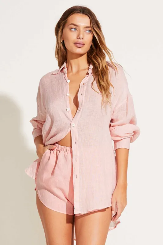 Playa Linen Boyfriend Shirt - Pink Coral EcoLinen sold by Vitamin A
