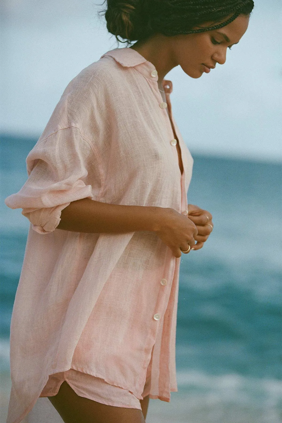 Playa Linen Boyfriend Shirt - Pink Coral EcoLinen sold by Vitamin A product image thumbnail 2