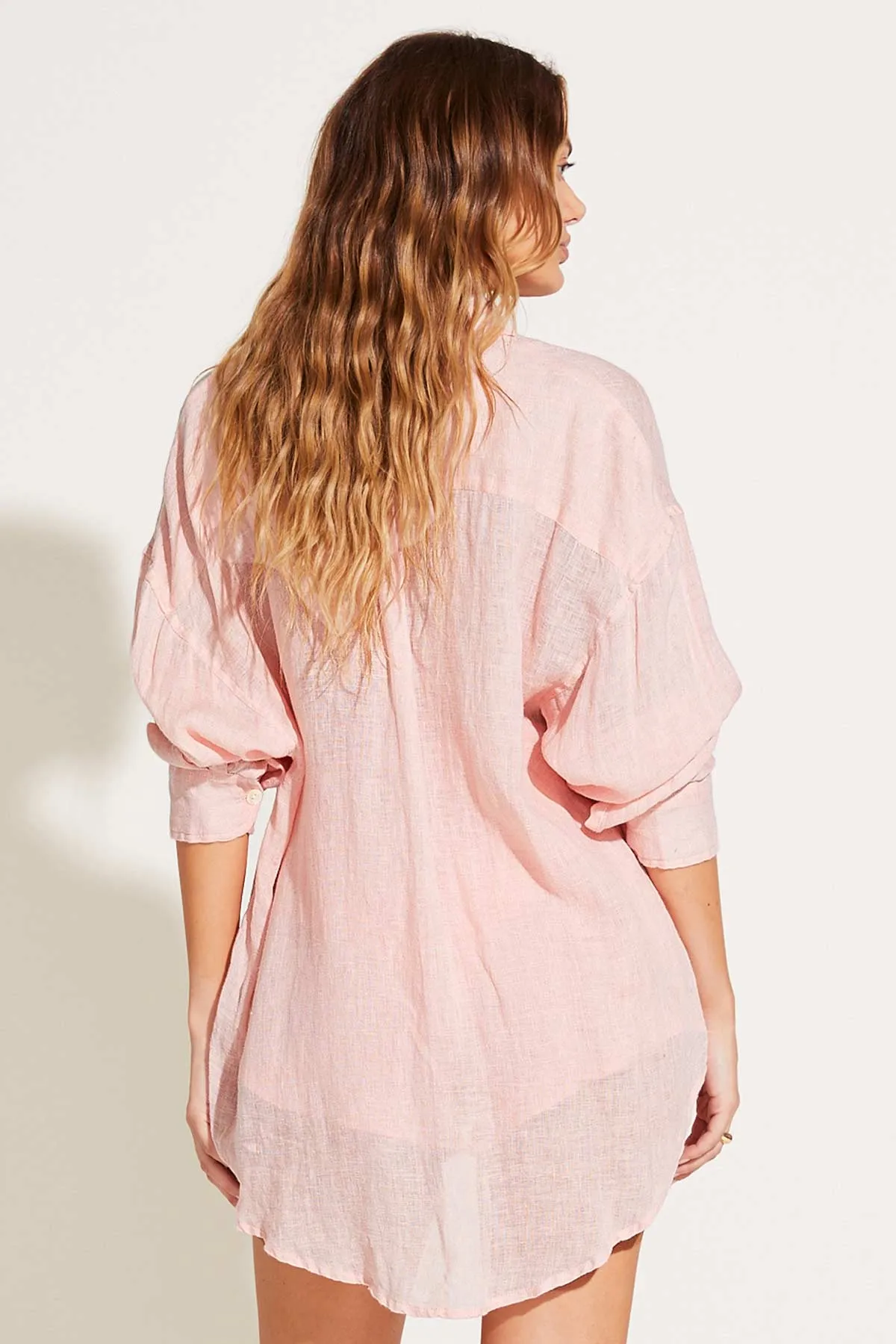 Playa Linen Boyfriend Shirt - Pink Coral EcoLinen sold by Vitamin A product image thumbnail 4