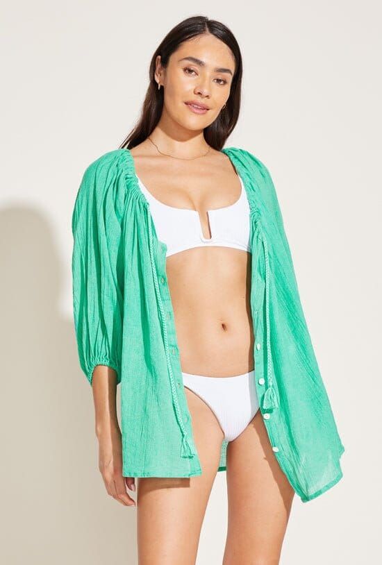 Costa Shirt Dress - Seafoam Organic Cotton Crinkle sold by Vitamin A