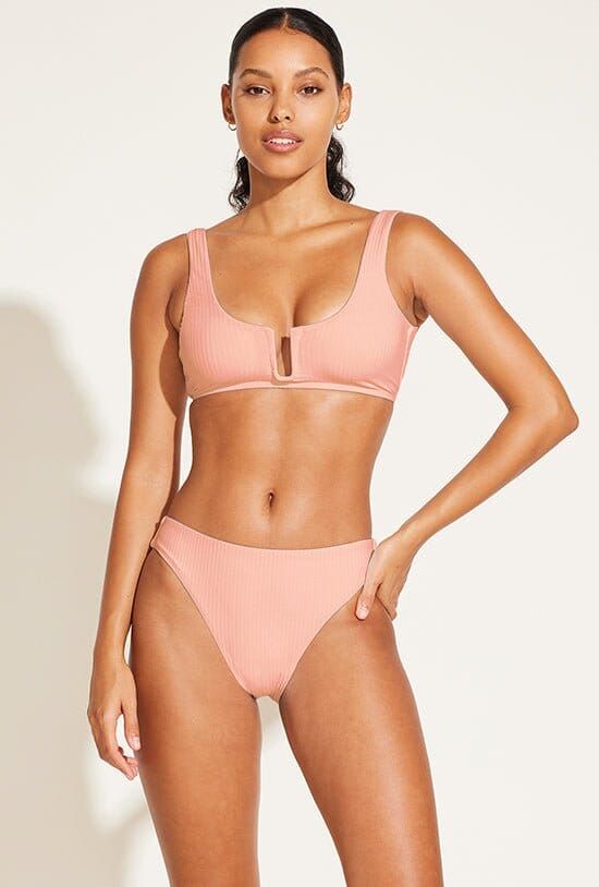 Cali High Leg Classic Coverage Bottom - Pink Coral EcoRib sold by Vitamin A product image thumbnail 2