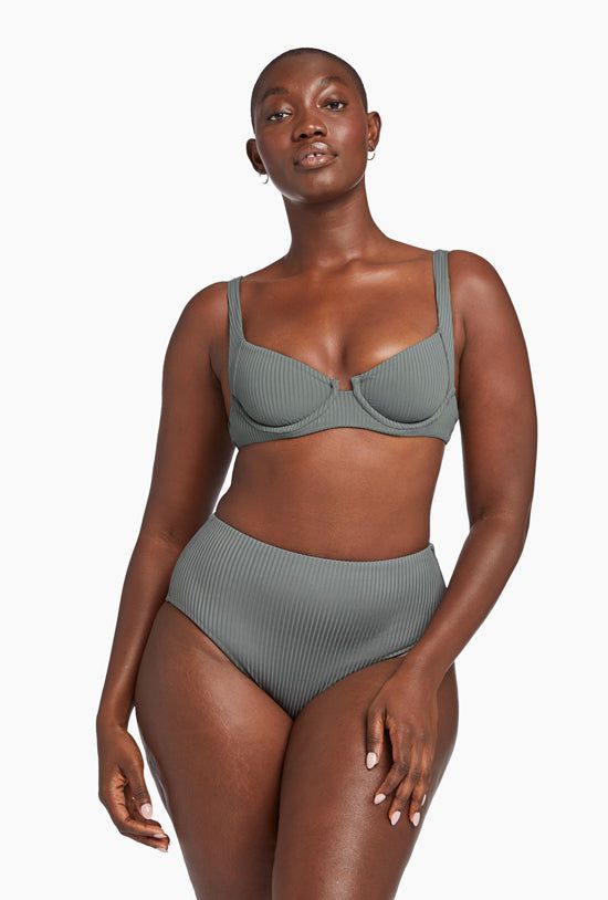 Barcelona High Waist Full Cut Bottom - Sea Green EcoRib sold by Vitamin A product image thumbnail 2